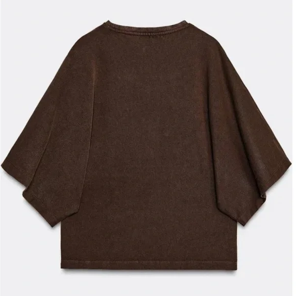 Zara Chocolate Brown Short Sleeve Top S - Picture 5 of 5